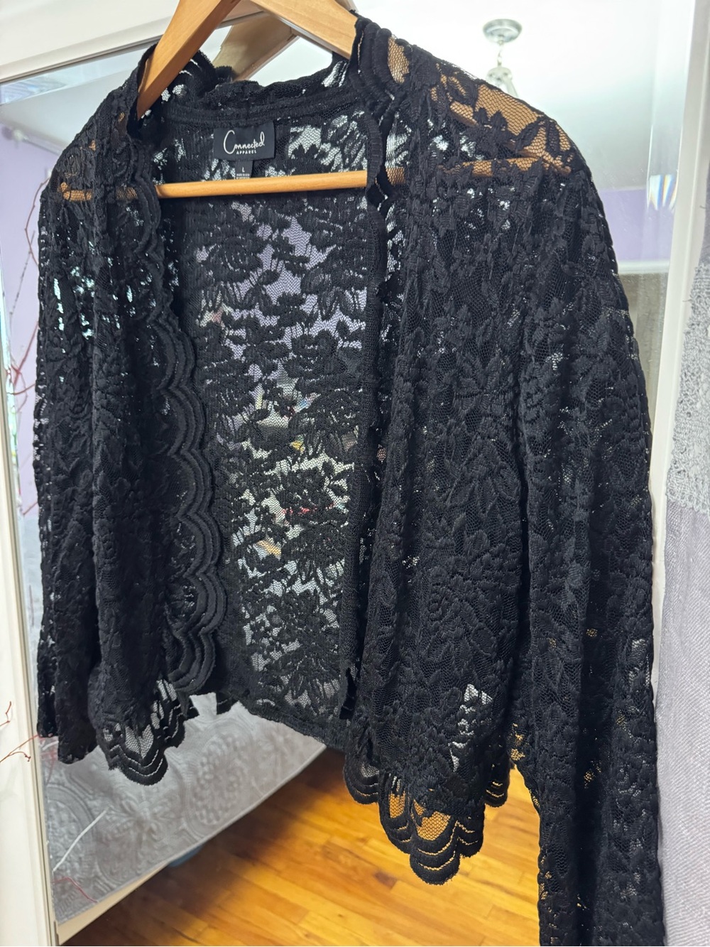 Connected Apparel Black Lace Open Cardigan